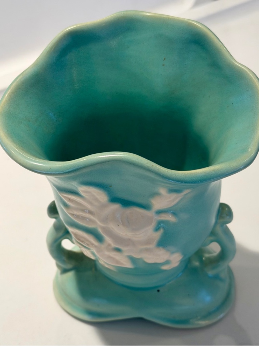 Weller Turquoise  Vase with Relief Floral Motif